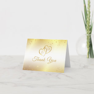 50th Anniversary Monogram Hearts Gold Thank You Card