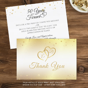 50th Anniversary Monogram Hearts Gold Thank You Card