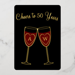 50th Anniversary Monogram Wine Glasses Cheers Gold