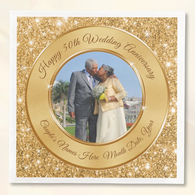 50th Anniversary Napkins, Personalised and Photo Napkin (50th wedding anniversary napkins. Personalized 50th anniversary napkins. 50th anniversary napkins.)