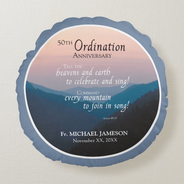 50th Anniversary of Ordination Congratulations Round Cushion (Front)