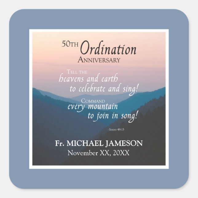 50th Anniversary of Ordination Congratulations Square Sticker (Front)