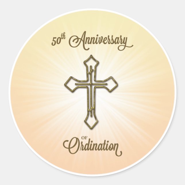 50th Anniversary of Ordination, Gold Cross on Star Classic Round Sticker (Front)