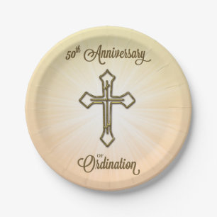 50th Anniversary of Ordination, Gold Cross on Star Paper Plate