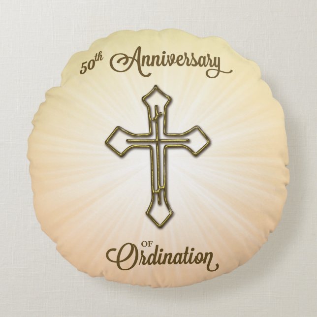 50th Anniversary of Ordination, Gold Cross on Star Round Cushion (Front)