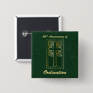 50th Anniversary of Ordination Green Leather Look 15 Cm Square Badge