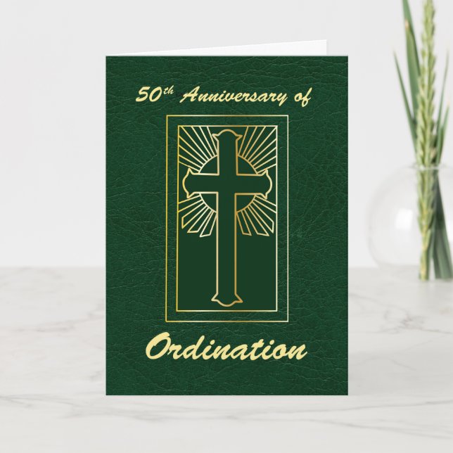 50th Anniversary of Ordination Green Leather Look Card (Front)