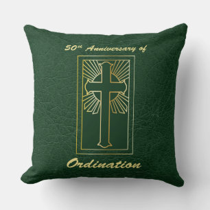 50th Anniversary of Ordination Green Leather Look Cushion