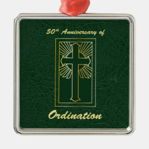 50th Anniversary of Ordination Green Leather Look Metal Tree Decoration
