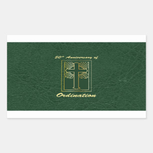 50th Anniversary of Ordination Green Leather Look Rectangular Sticker