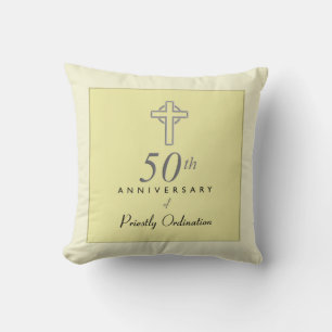 50th Anniversary of Priest with Embossed Cross Cushion