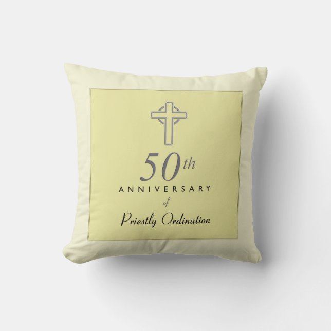 50th Anniversary of Priest with Embossed Cross Cushion (Front)