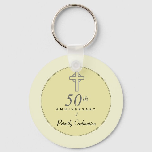 50th Anniversary of Priest with Embossed Cross Key Ring (Front)
