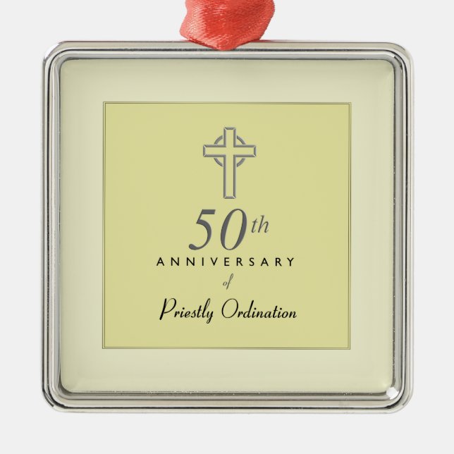 50th Anniversary of Priest with Embossed Cross Metal Tree Decoration (Front)