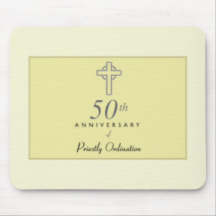 50th Anniversary of Priest with Embossed Cross Mouse Mat