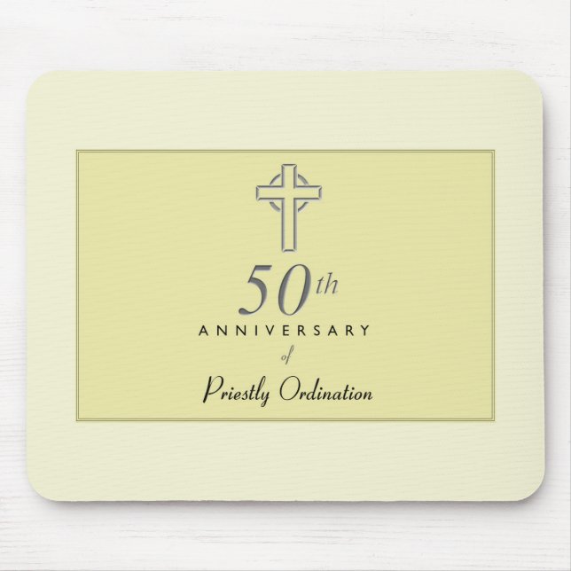 50th Anniversary of Priest with Embossed Cross Mouse Mat (Front)