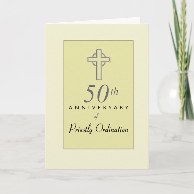 50th Anniversary of Priest with Embossed Cross, Re Card (Front)