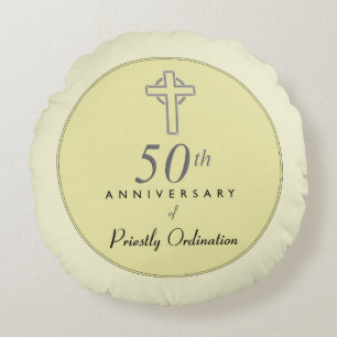 50th Anniversary of Priest with Embossed Cross Round Cushion