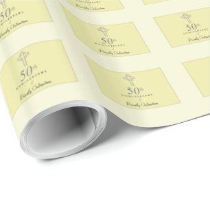 50th Anniversary of Priest with Embossed Cross Wrapping Paper
