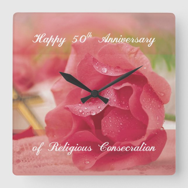 50th Anniversary of Religious Consecration Rose Square Wall Clock (Front)