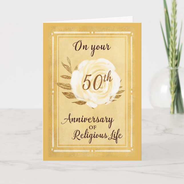50th Anniversary of Religious Life Nun White Rose Card (Front)