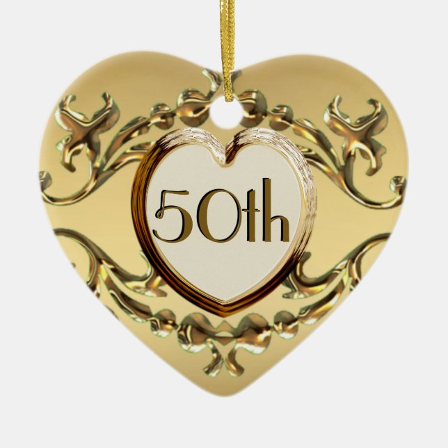 50th Anniversary Or 50th Birthday Heart Ornament (Front)