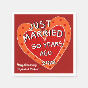 50th Anniversary or Any Year Fun Red Heart Party Napkin