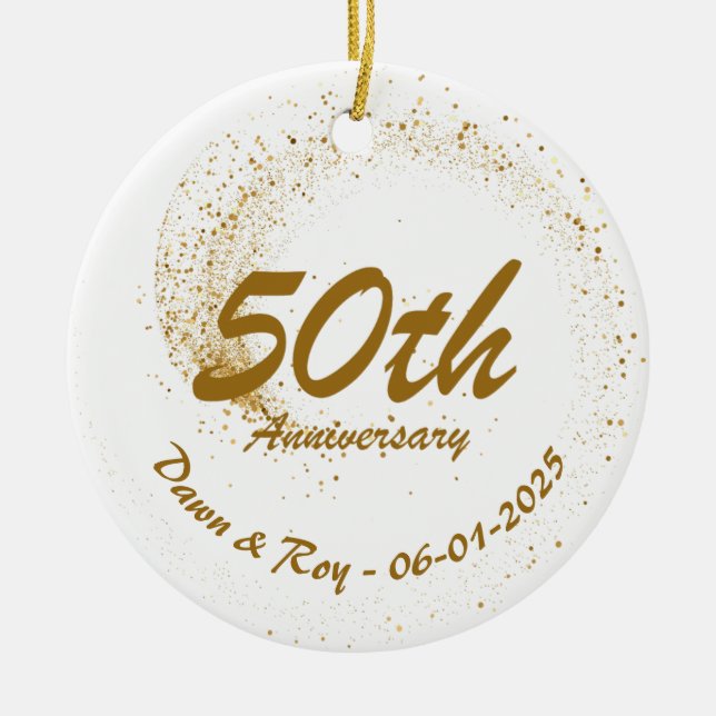 50th Anniversary Ornament Metal ,Personalized Gold (Front)