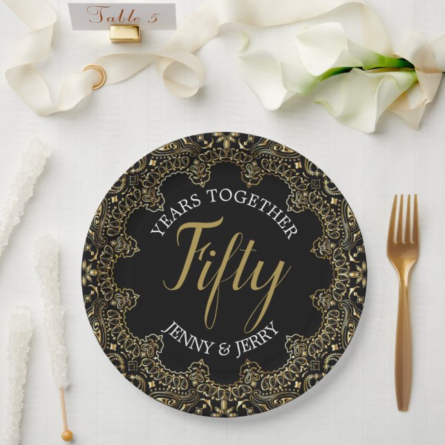 50th Anniversary Paper Plate with gold accents (Wedding)