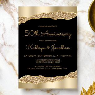 50th Anniversary Party Black Gold Foil Glitter  Invitation