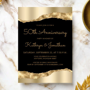 50th Anniversary Party Black Gold Mirror Foil Invitation