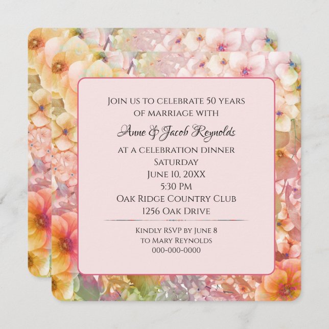 50th Anniversary Party Cosmos Floral Garden  Invitation (Front/Back)