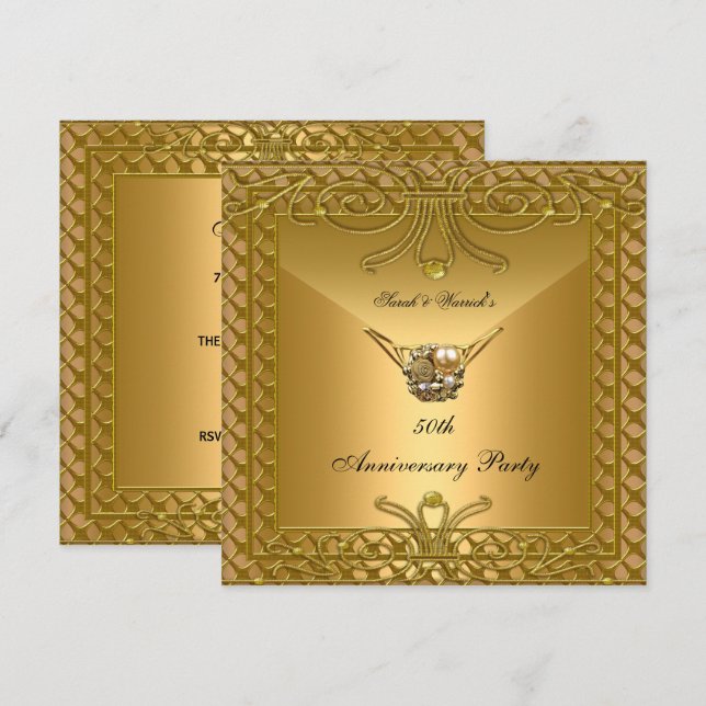 50th Anniversary Party Elegant Gold Art Deco Invitation (Front/Back)