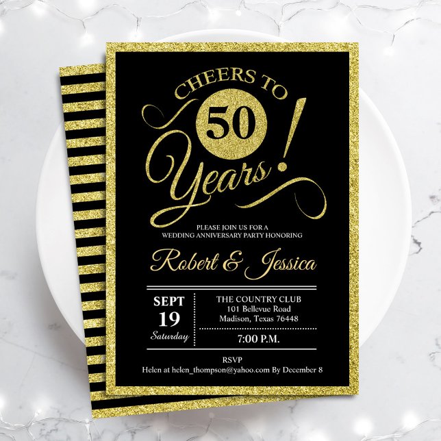 50th Anniversary Party - Gold Black Invitation (Creator Uploaded)