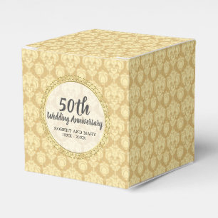 50th Anniversary Party Gold Damask Cake Favour Box