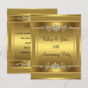 50th Anniversary Party Golden Gold Diamond Jewel Invitation