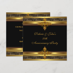 50th Anniversary Party Golden Gold Jewel Black Invitation