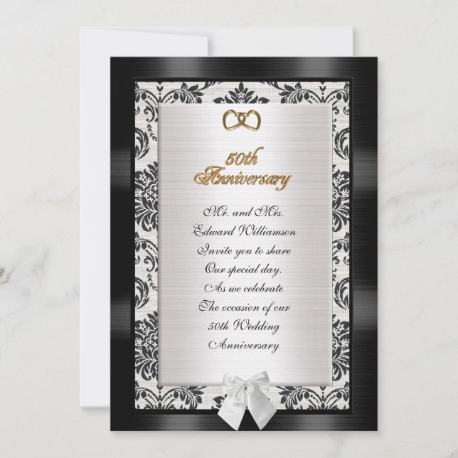 50th Anniversary party invitation formal damask (Front)