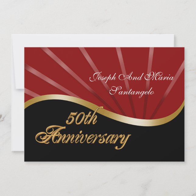 50th anniversary party invitation gold red (Front)