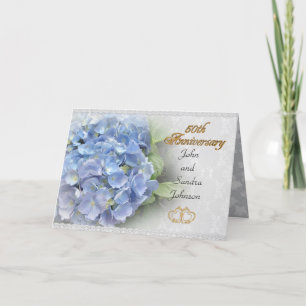 50th anniversary party invitation hydrangeas blue