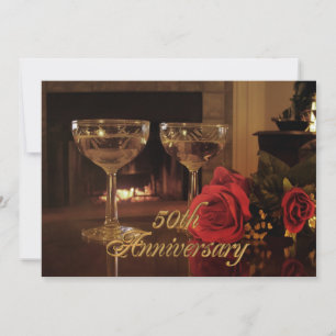 50th Anniversary party Invitation roses wine