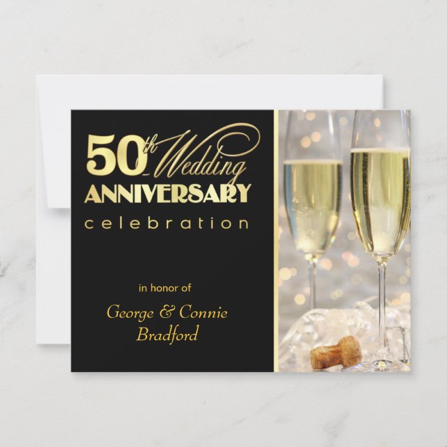 50th Anniversary Party Invitations - Black Gold (Front)