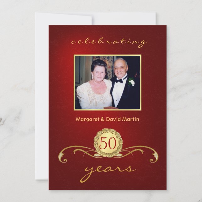 50th Anniversary Party Invitations - Elegant Red (Front)