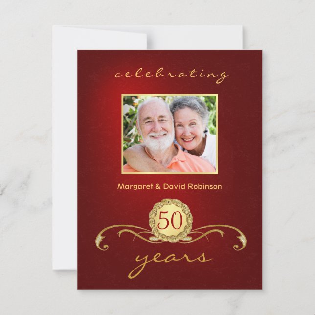 50th Anniversary Party Invitations - Elegant Red (Front)