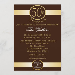 50th Anniversary Party Invitations In Brown & Gold