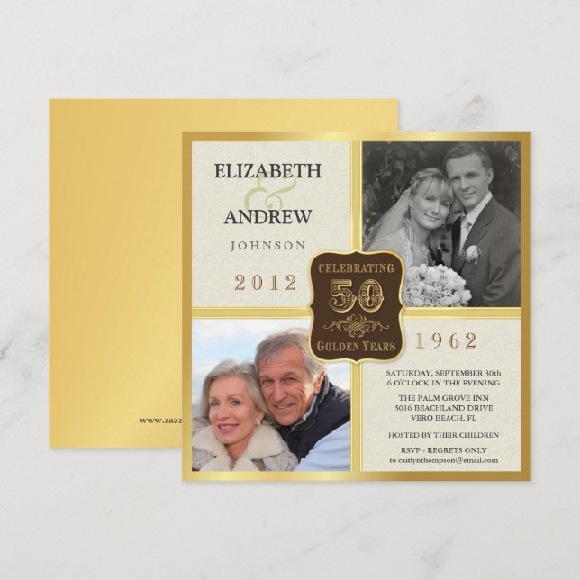 50th Anniversary Party Vintage 2 Photo Invitations (Front/Back)