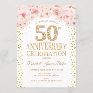 50th Anniversary Party - White Gold Invitation