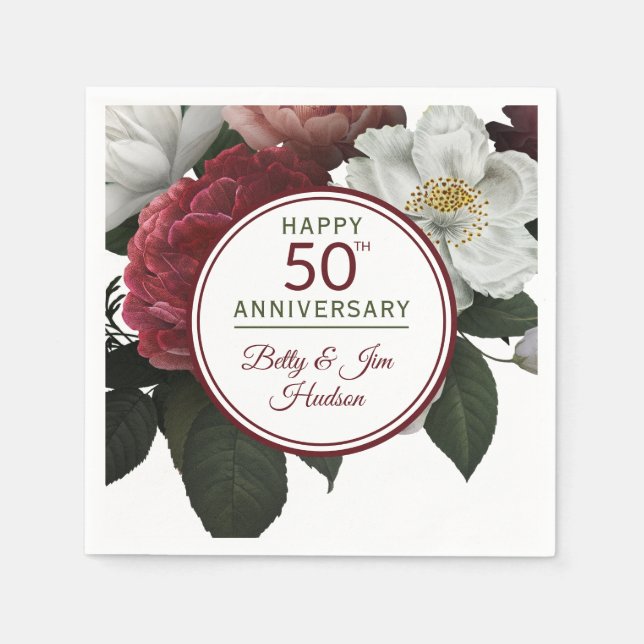 50th Anniversary Party With Names Floral Napkin (Front)