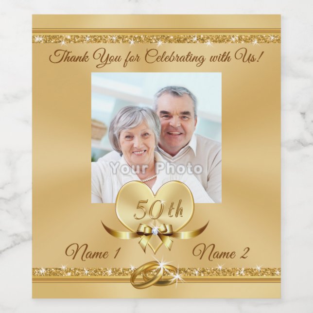 50th Anniversary Personalised Bottle Labels, Sizes Wine Label (Single Label)