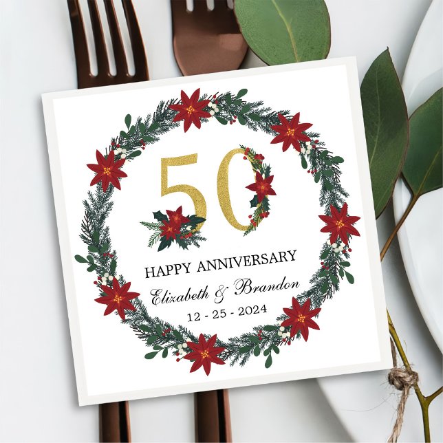 50th Anniversary Personalised Christmas Napkins (Creator Uploaded)
